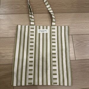 Sezane Olive and Cream Striped Tote Bag